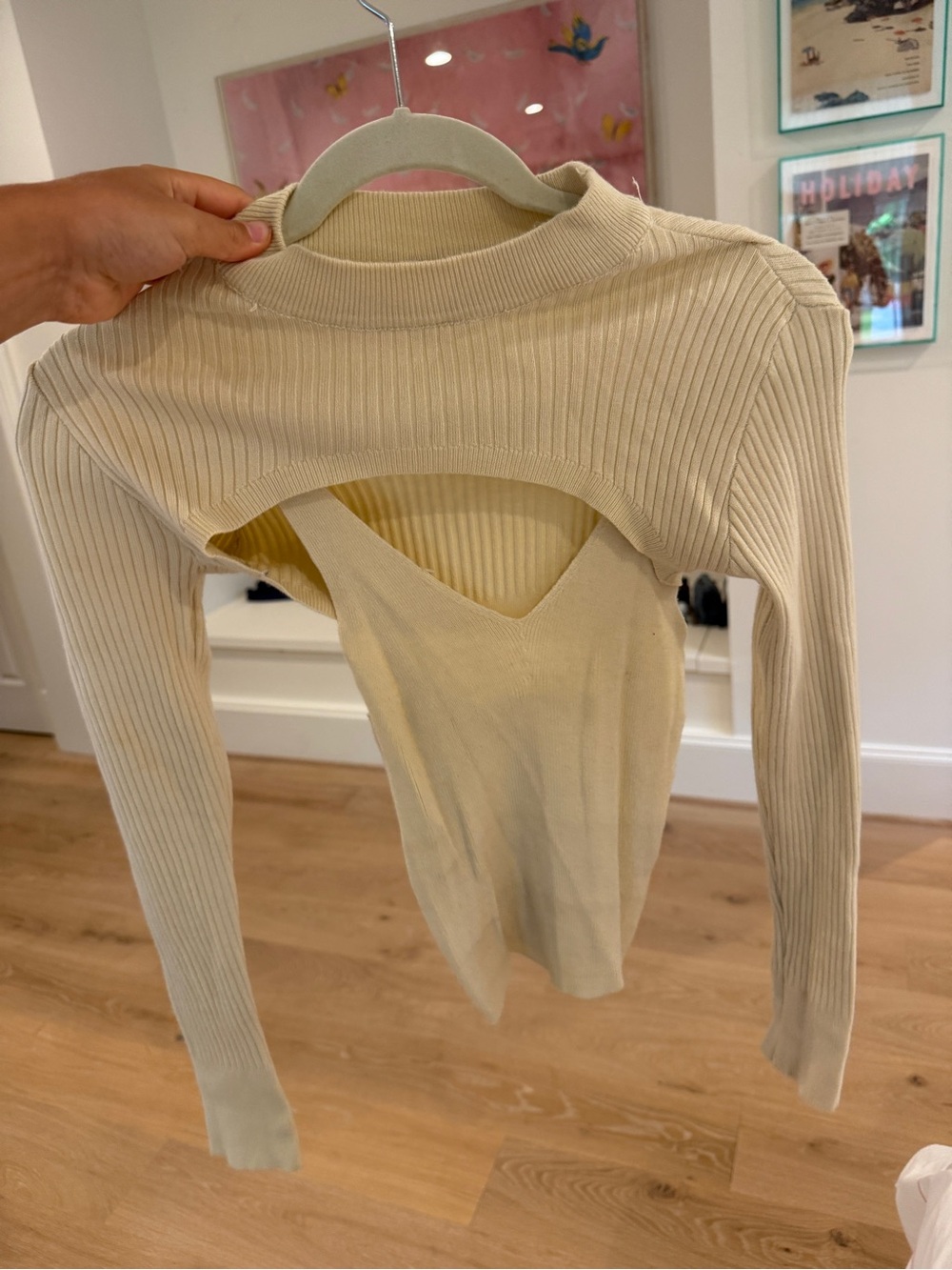 iris Ribbed Cutout Top in Cream